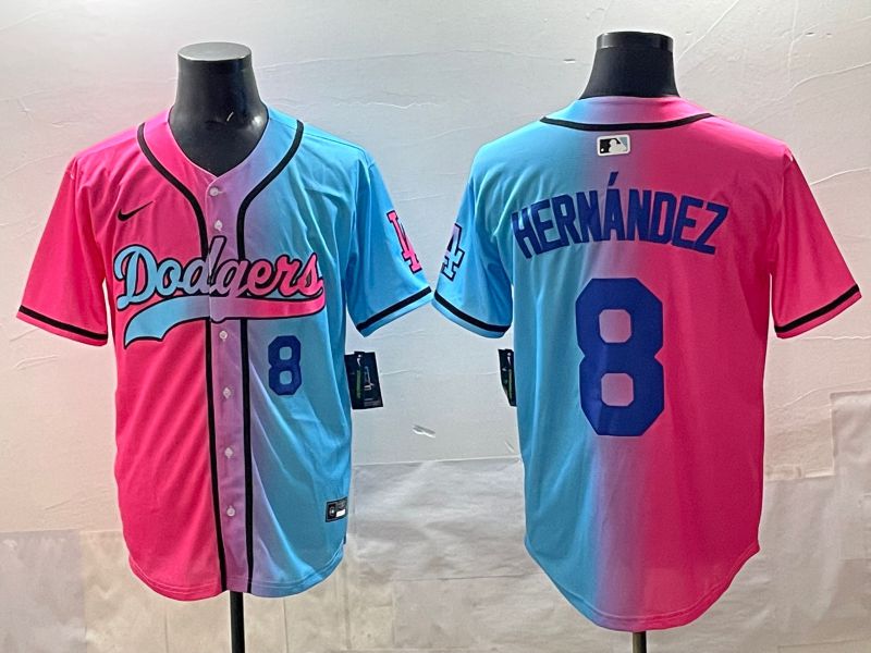 Men Los Angeles Dodgers #8 Hernandez Blue pink Game 2025 Nike MLB Jersey style 002